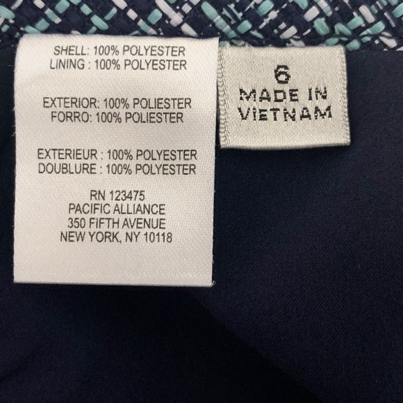 Tahari Woven Skirt NWT Size 6 Navy Cabana Multi-Color Kick Pleat Zip Back - Picture 9 of 11